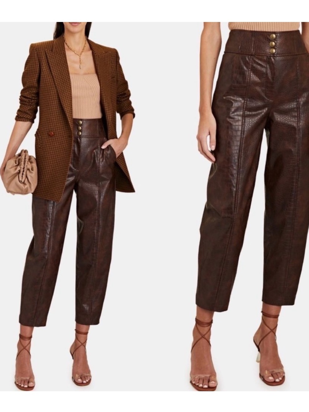 Veronica Beard Carabella Faux Leather‎ Cropped Pants $448 Size 6